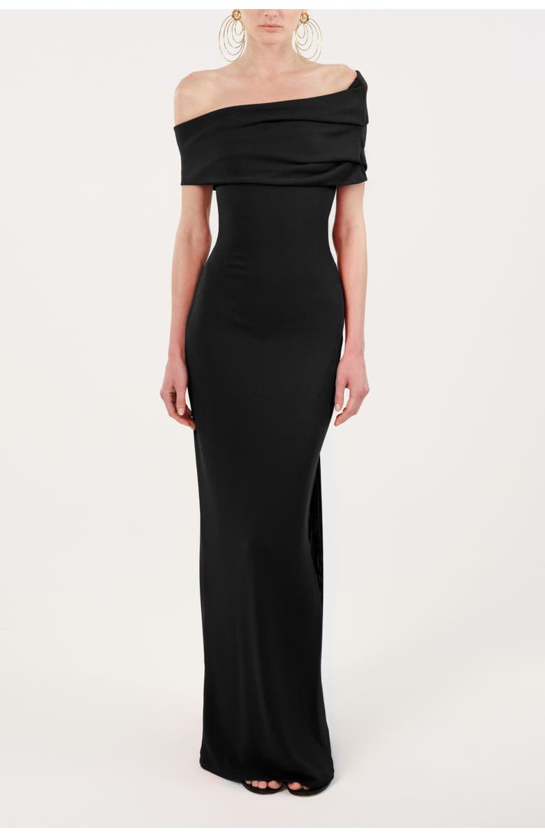 Nocturne Asymmetric Strapless Maxi Dress, Main, color, Black