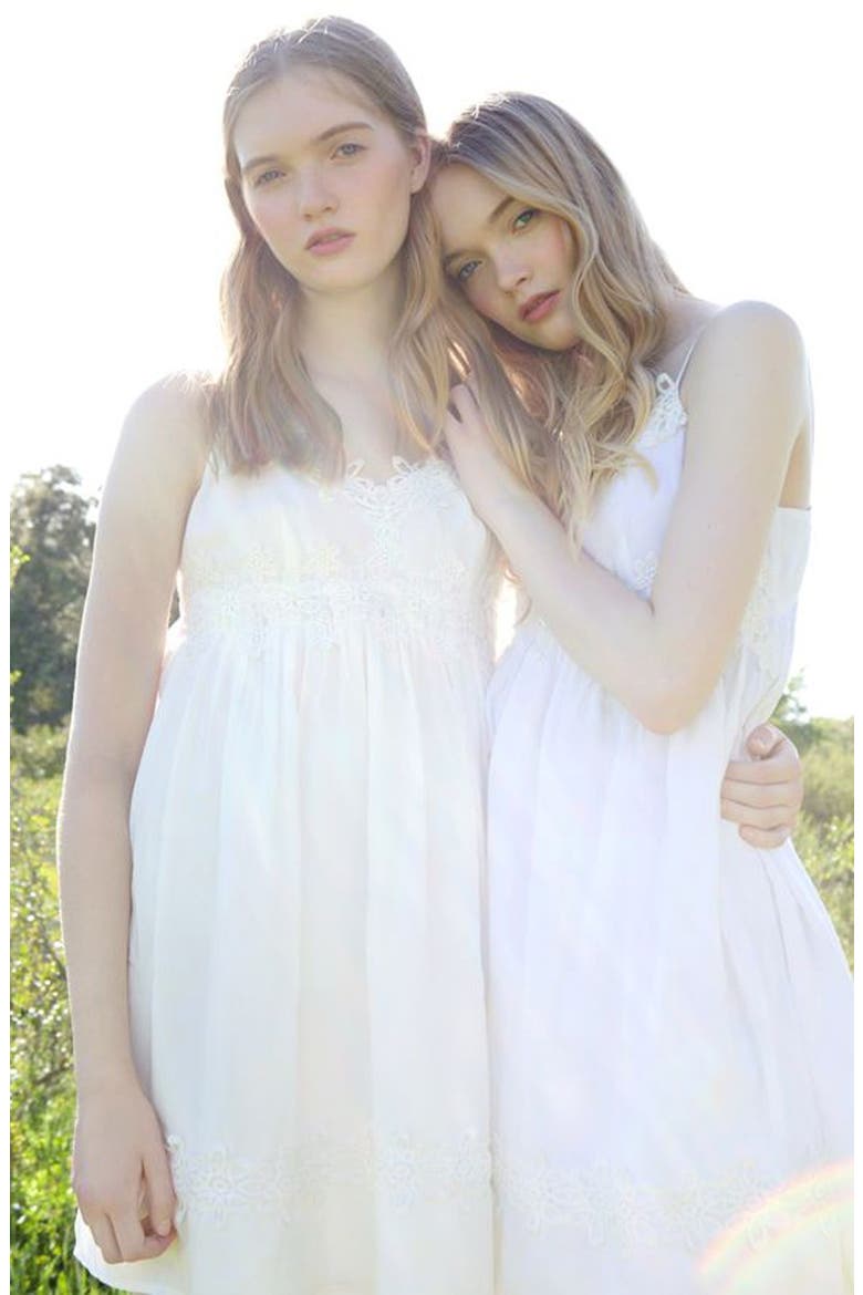 Strappy Appliqué Babydoll Dress, Alternate, color, WHITE