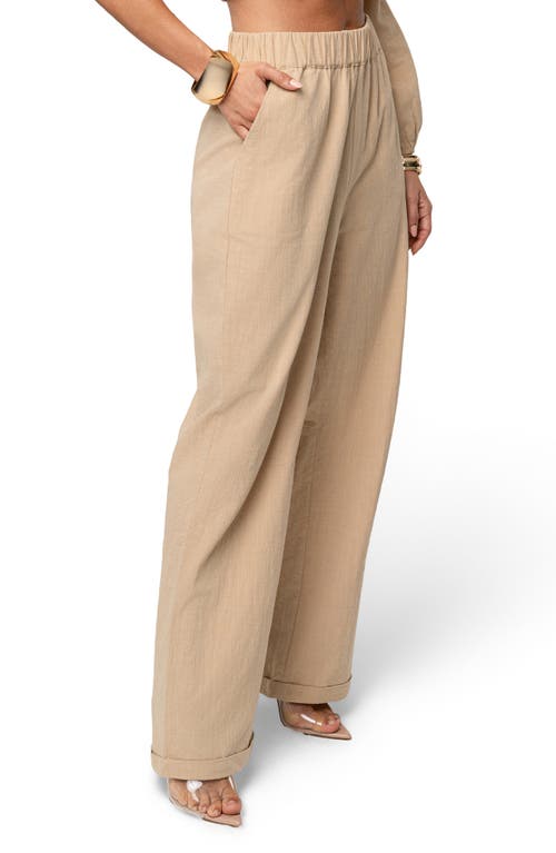 Jluxlabel Coastal Tide Cotton One-shoulder Top & Wide Leg Pants Set In Brown