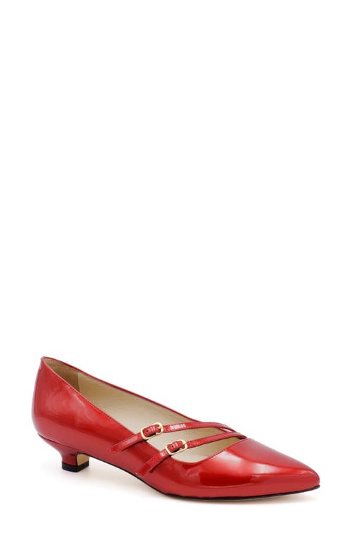 Amalfi by Rangoni Alfa Pointed Toe Kitten Heel Pump in Red Patent Pearl 