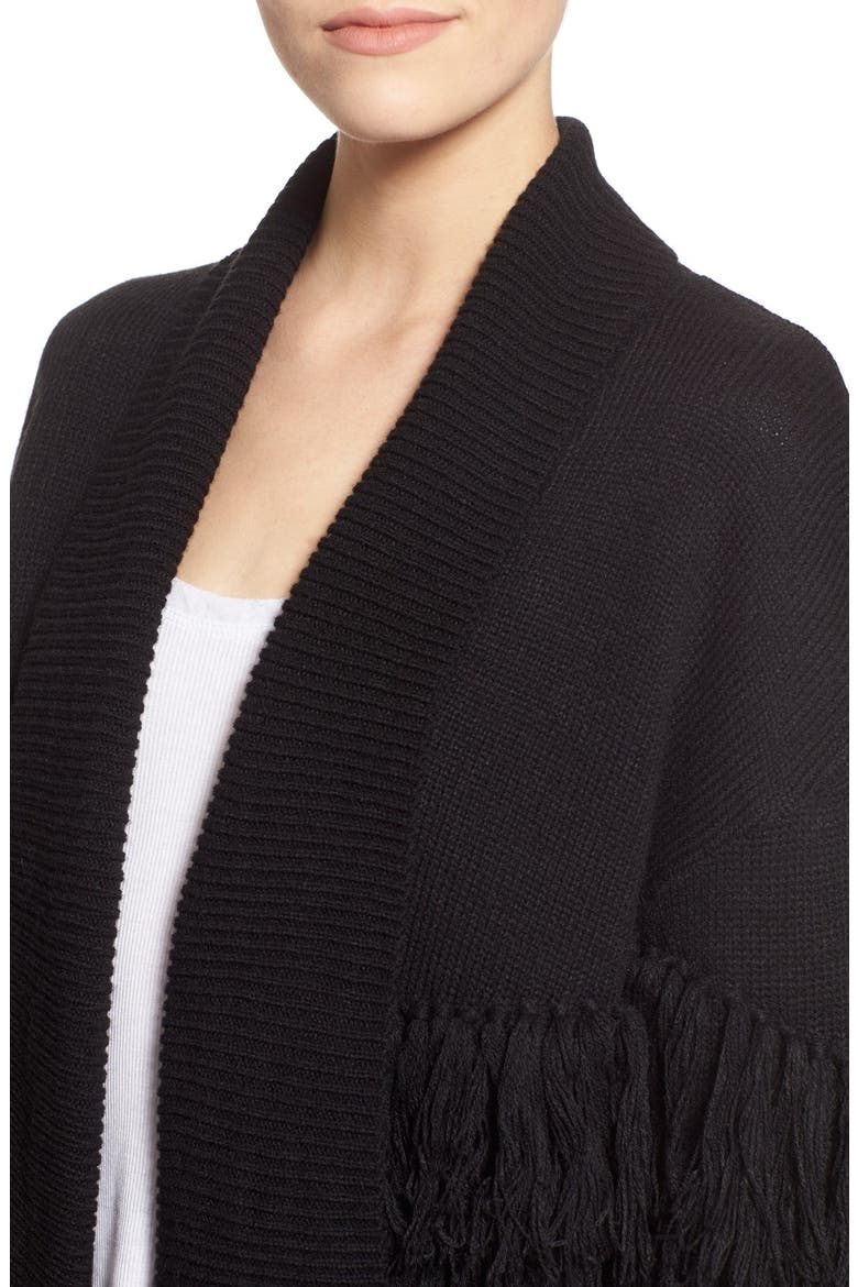 Fringe Open Front Cardigan, Alternate, color, BLACK
