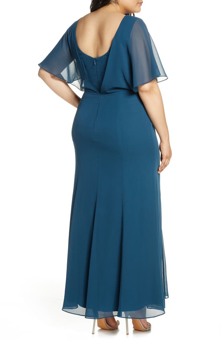 Chi Chi London Curve Kelley Chiffon Capelet Gown, Alternate, color, 