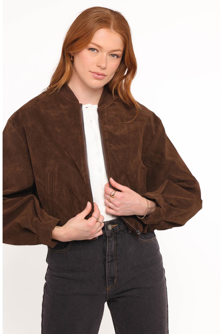 Goldie Faux Suede Bomber Jacket, Alternate, color, BROWN