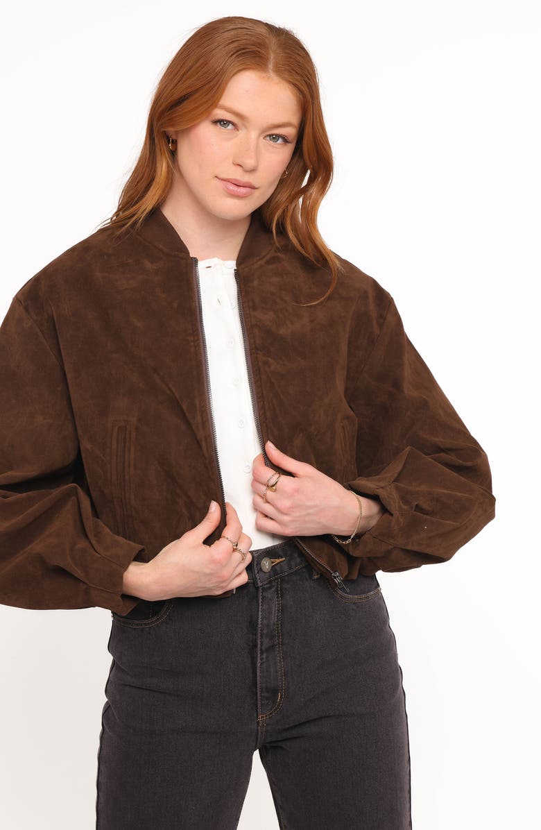 Petal & Pup Goldie Faux Suede Bomber Jacket, Alternate, color, Brown
