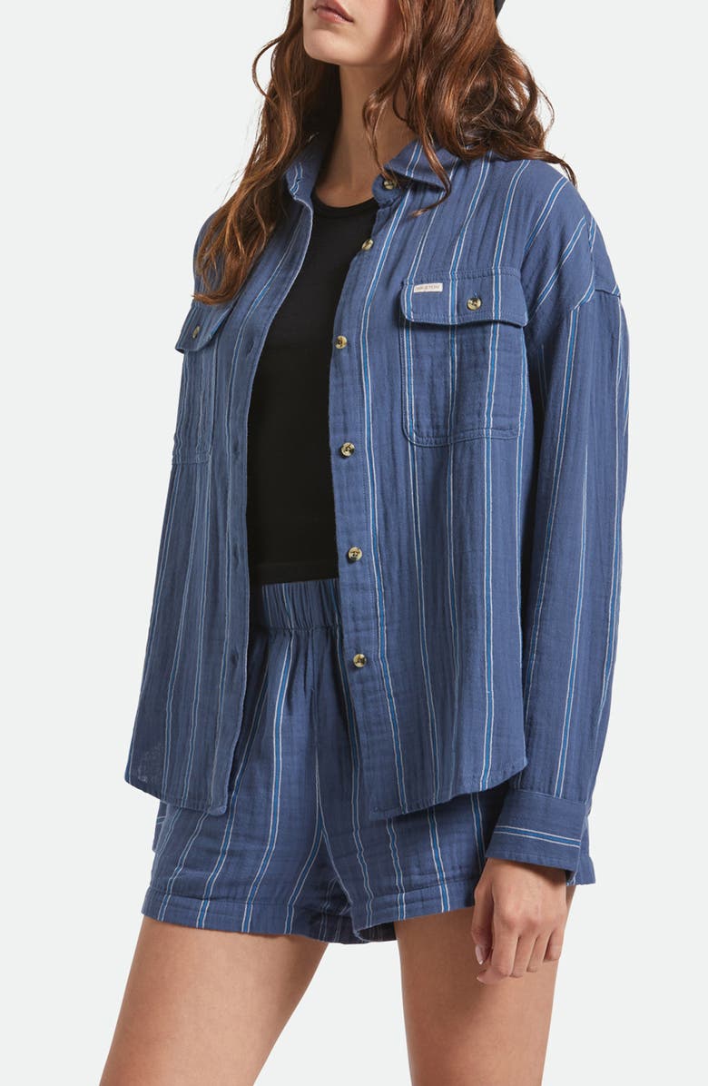 Brixton Wandering Stripe Cotton Overshirt, Alternate, color,