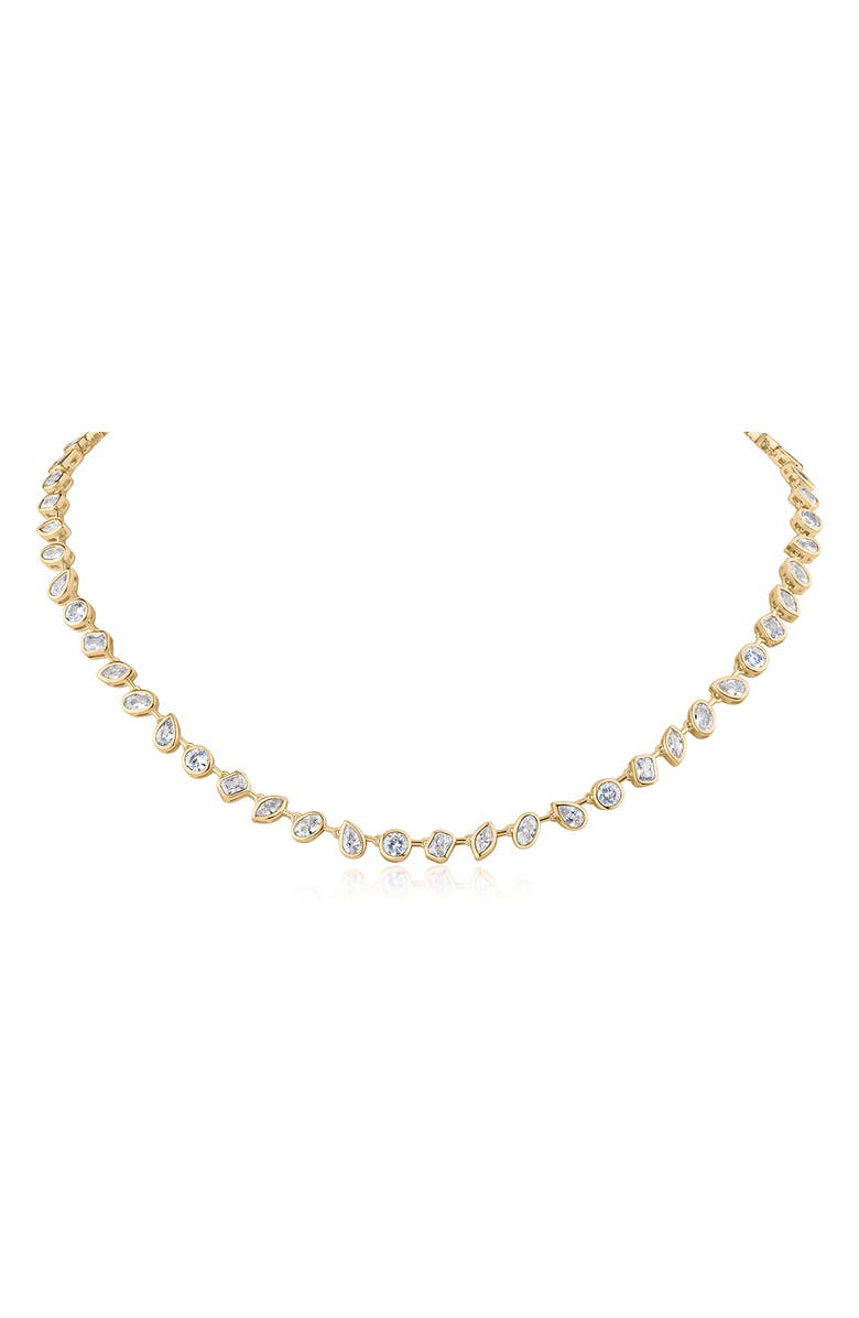 CZ by Kenneth Jay Lane Mixed Cut Cubic Zirconia Tennis Necklace, Main, color, Gold Plated