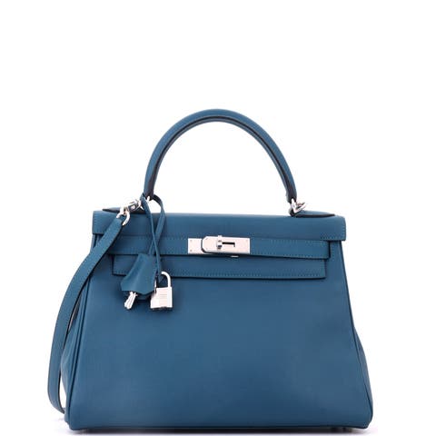 Kelly Handbag Blue Epsom with Palladium Hardware 28