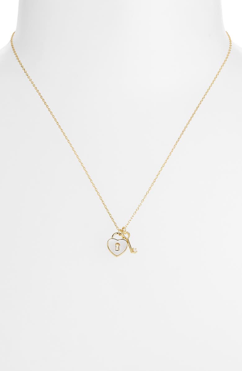 ARGENTO VIVO Mother-of-Pearl Heart Lock & Key Charm Necklace, Alternate, color, Gold