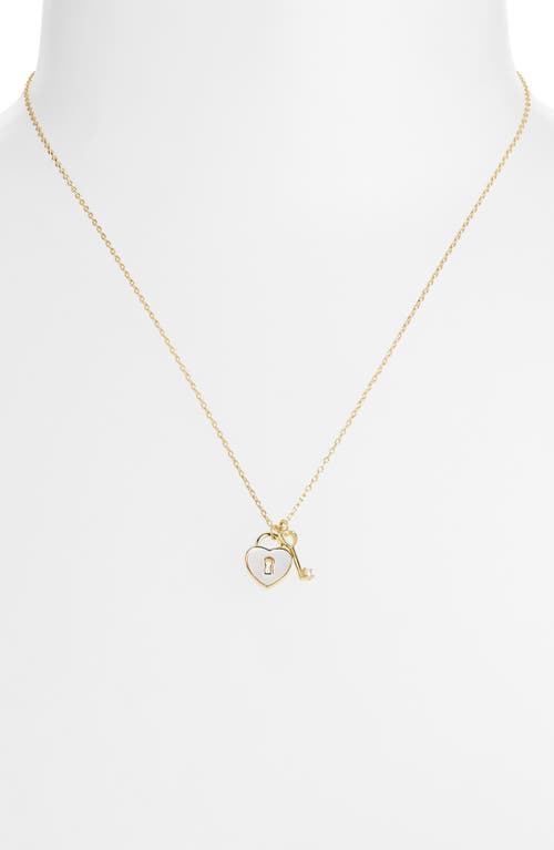 Argento Vivo Mother-of-pearl Heart Lock & Key Charm Necklace In Gold