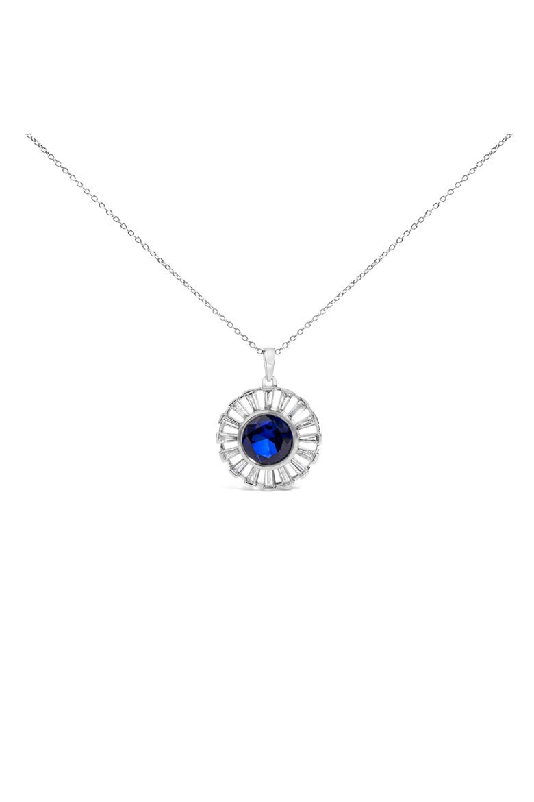 Sterling Silver Lab Grown Sapphire and Diamond Medallion Pendant Necklace, Main, color, Silver