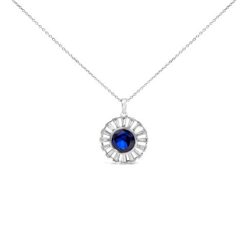 Sterling Silver Lab Grown Sapphire and Diamond Medallion Pendant Necklace