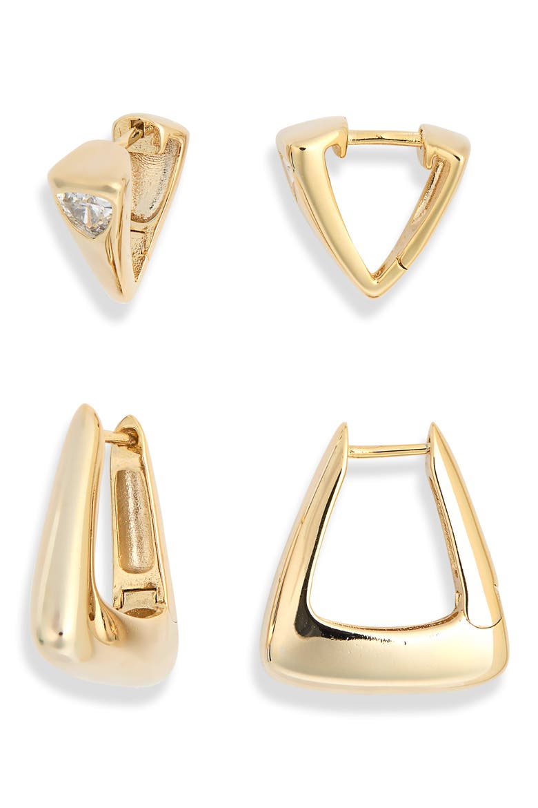 Set of 2 Cubic Zirconia Geometric Hoop Earrings, Alternate, color, CLEAR- GOLD