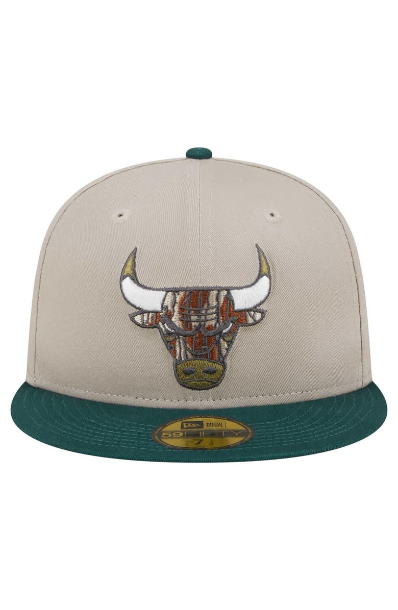 New Era Men's New Era Natural/Hunter Green Chicago Bulls Lifestyle Tree Bark 59FIFTY Fitted Hat, Alternate, color, Natural