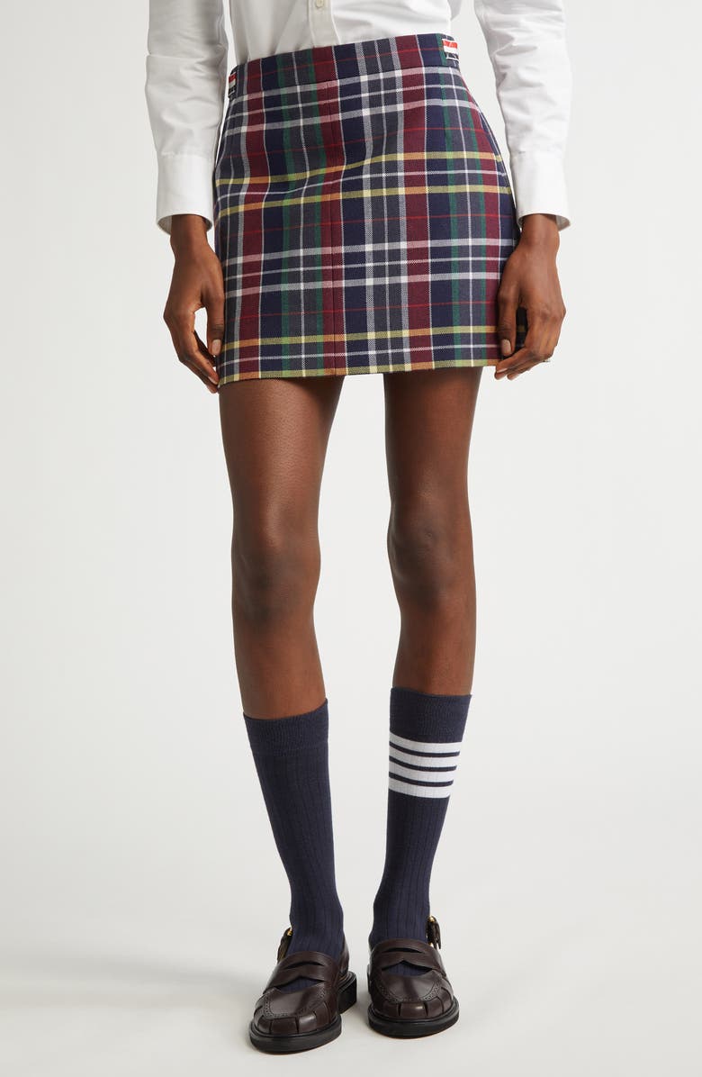 Thom Browne Tartan Side Tab Wool Miniskirt, Main, color, 