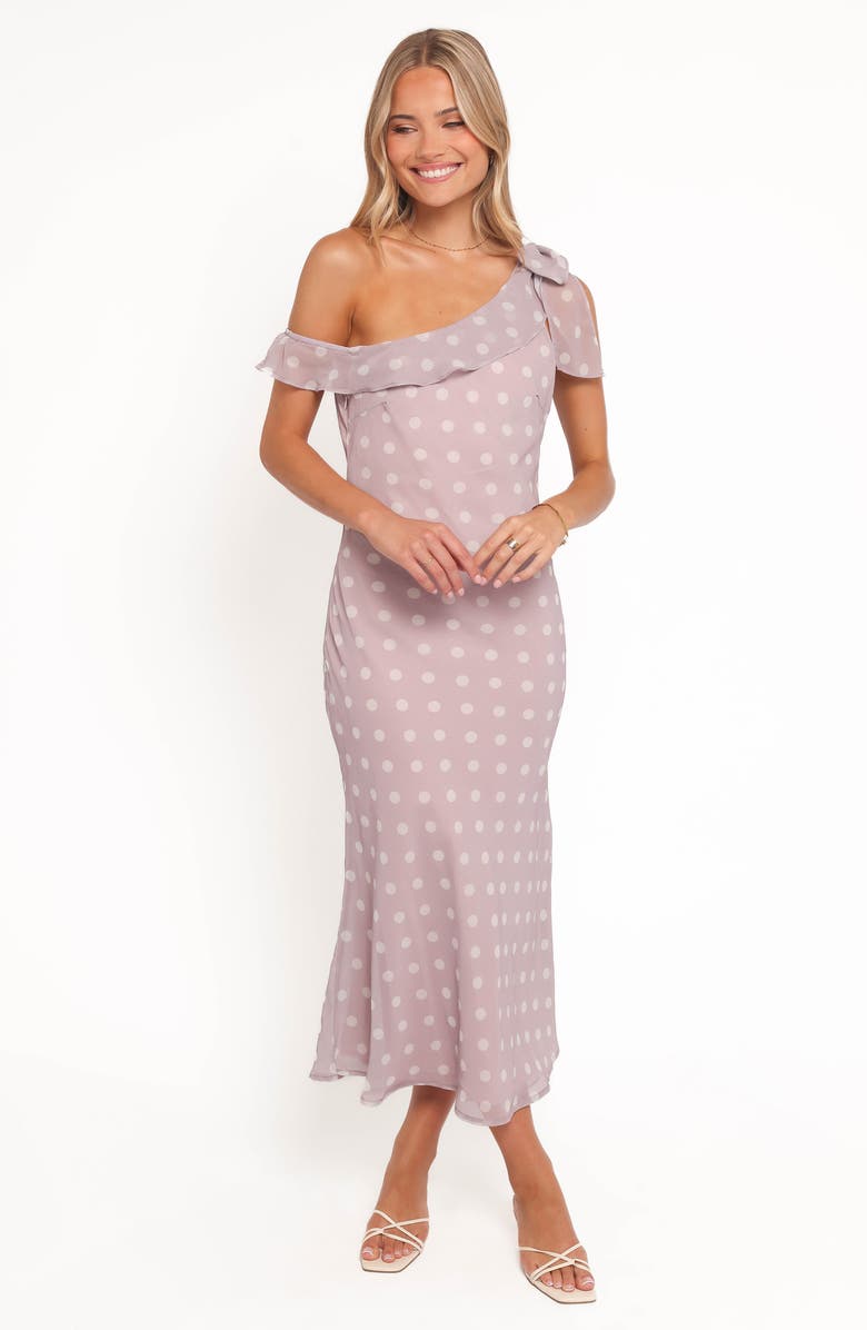 Petal & Pup Celestine Polka Dot One-Shoulder Dress, Alternate, color, Lavender Polka Dot