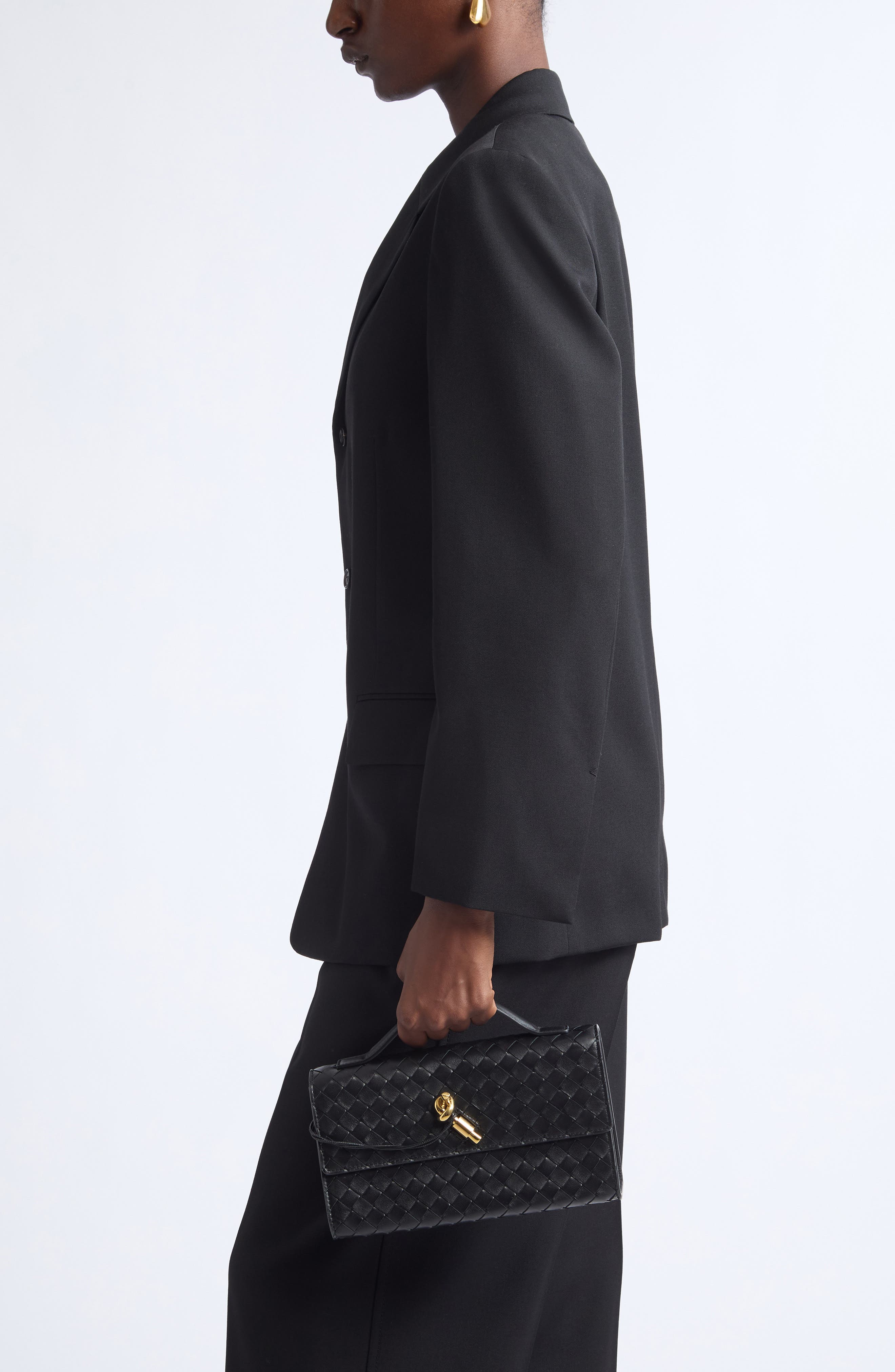 Andiamo Intrecciato Leather Top Handle Bag, Alternate, color, 1019 BLACK-M BRASS