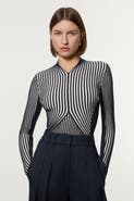 Karen Millen Stripe Fitted Long Sleeve Knitted Top