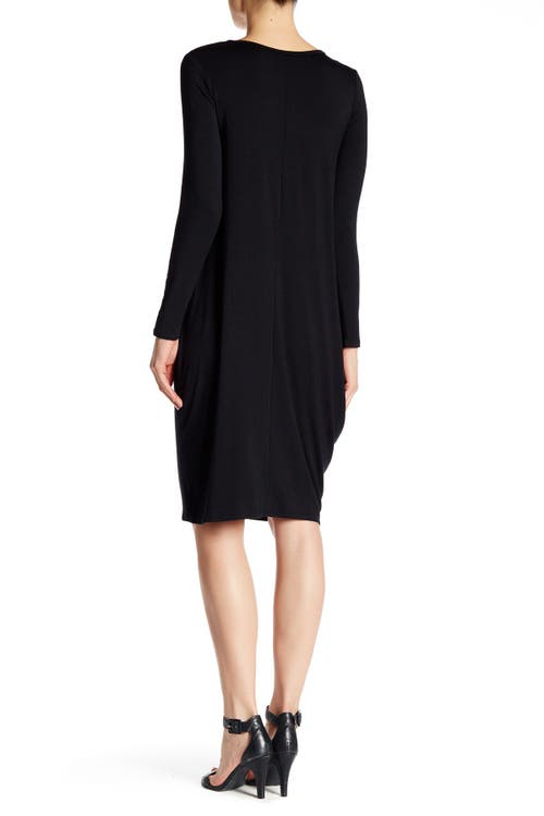 Go Couture Long Sleeve Draped Bubble Hem Dress In Black