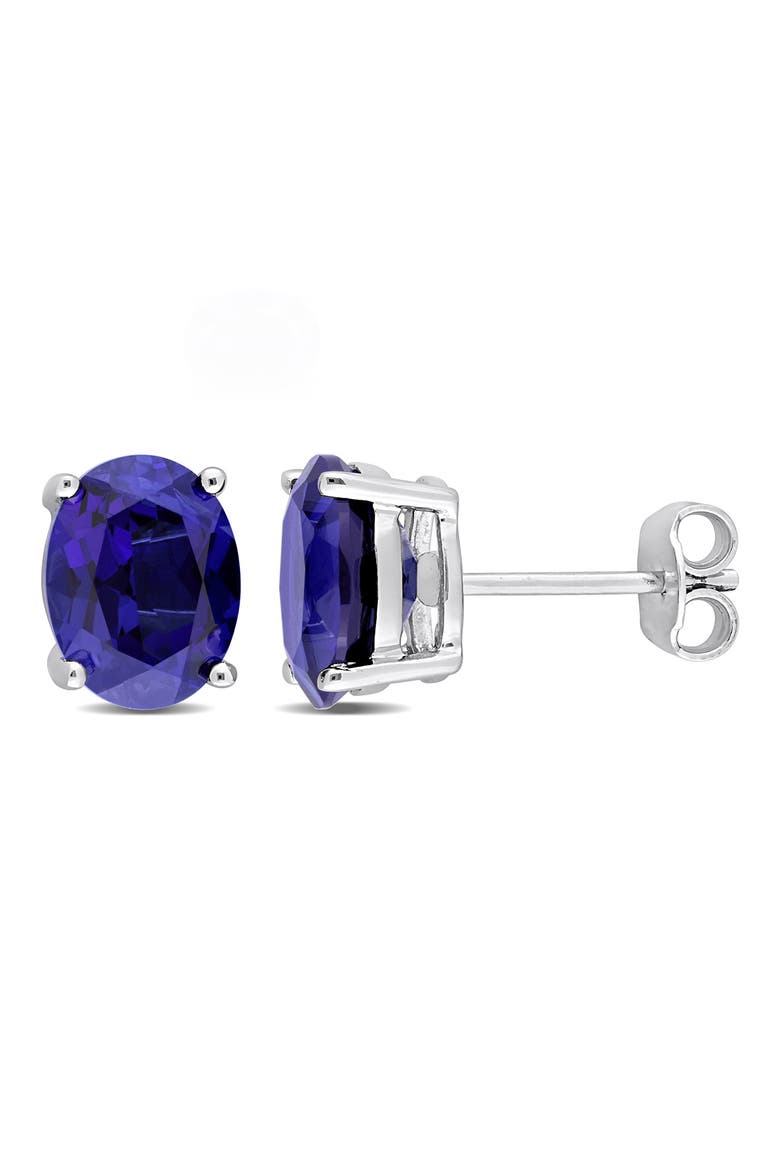 Sterling Silver Created Blue Sapphire Stud Earrings, Main, color, BLUE