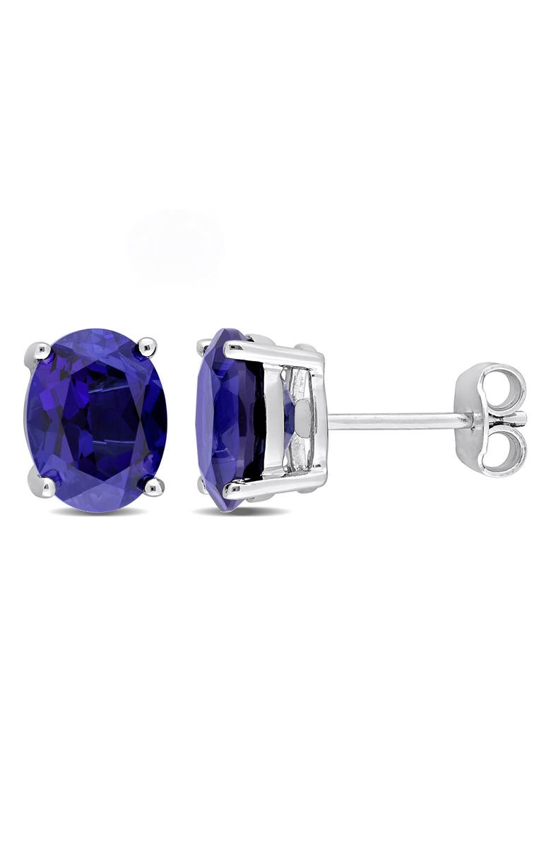 DELMAR Sterling Silver Created Blue Sapphire Stud Earrings, Main, color,