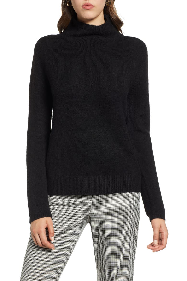 Fuzzy Mock Neck Sweater, Main, color, BLACK