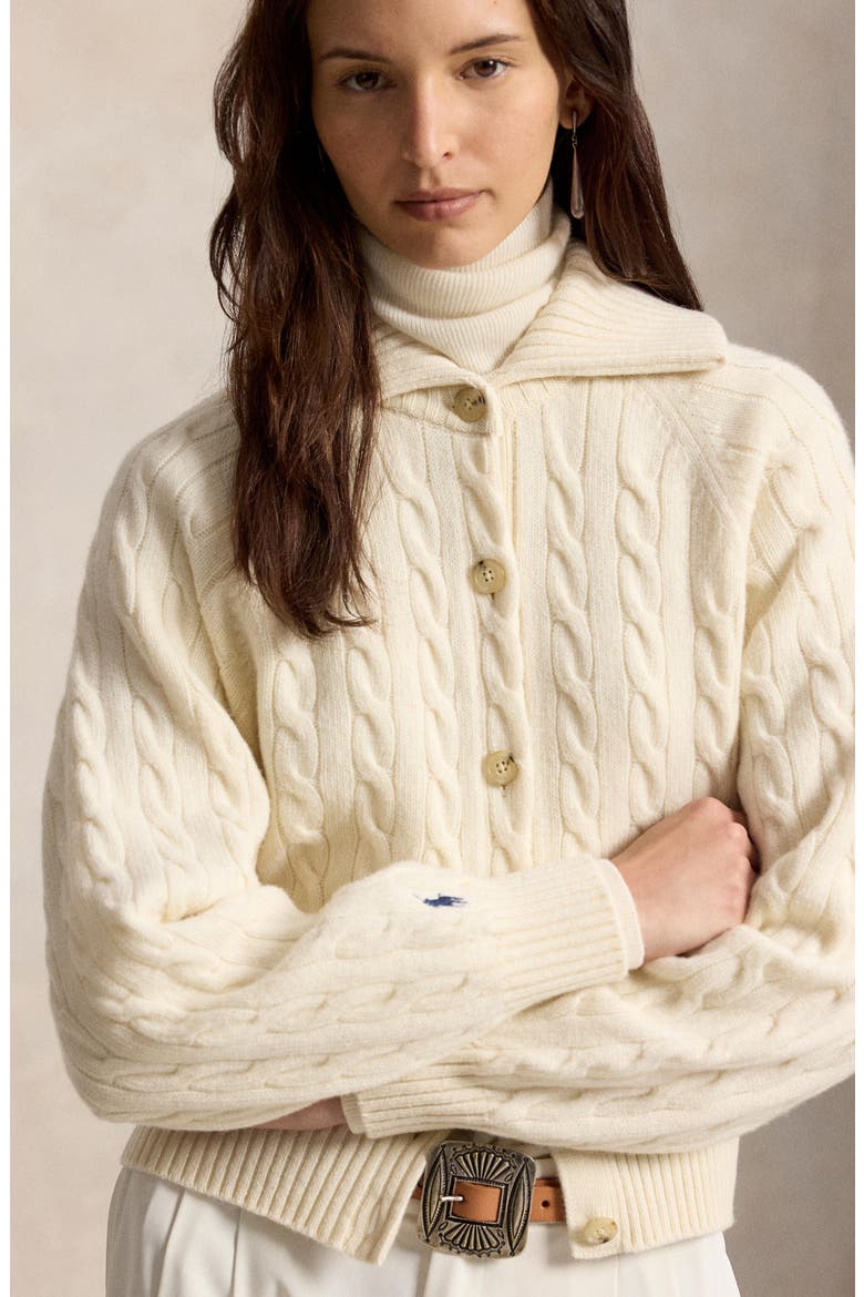 Cable Knit Cardigan, Alternate, color, WHITE