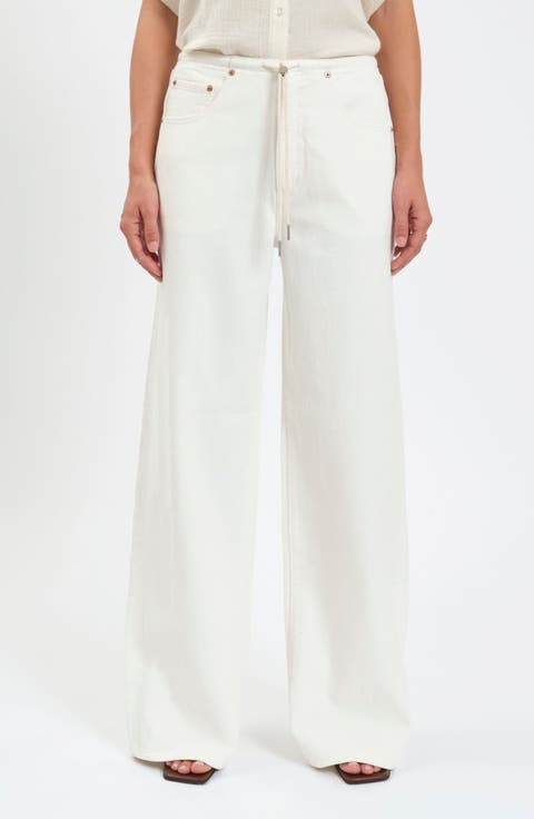 Madison Tie Waist Wide Leg Jeans (Milkshake)