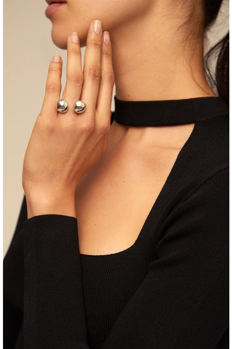 Open Ring with Two Beads, Alternate, color, Silver