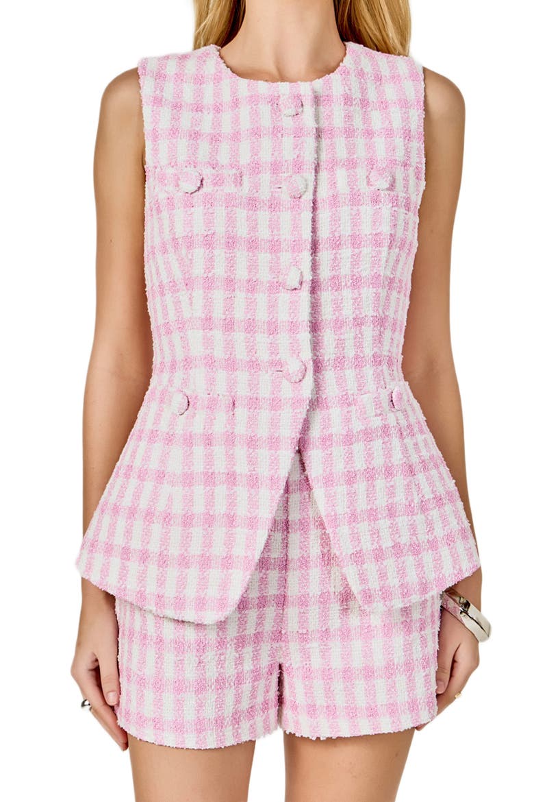 Tweed Peplum Vest, Alternate, color, PINK/ WHITE