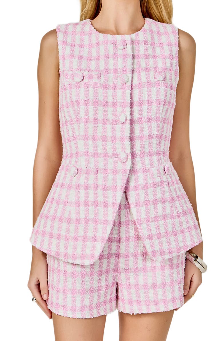 Endless Rose Tweed Peplum Vest, Alternate, color, Pink/ White