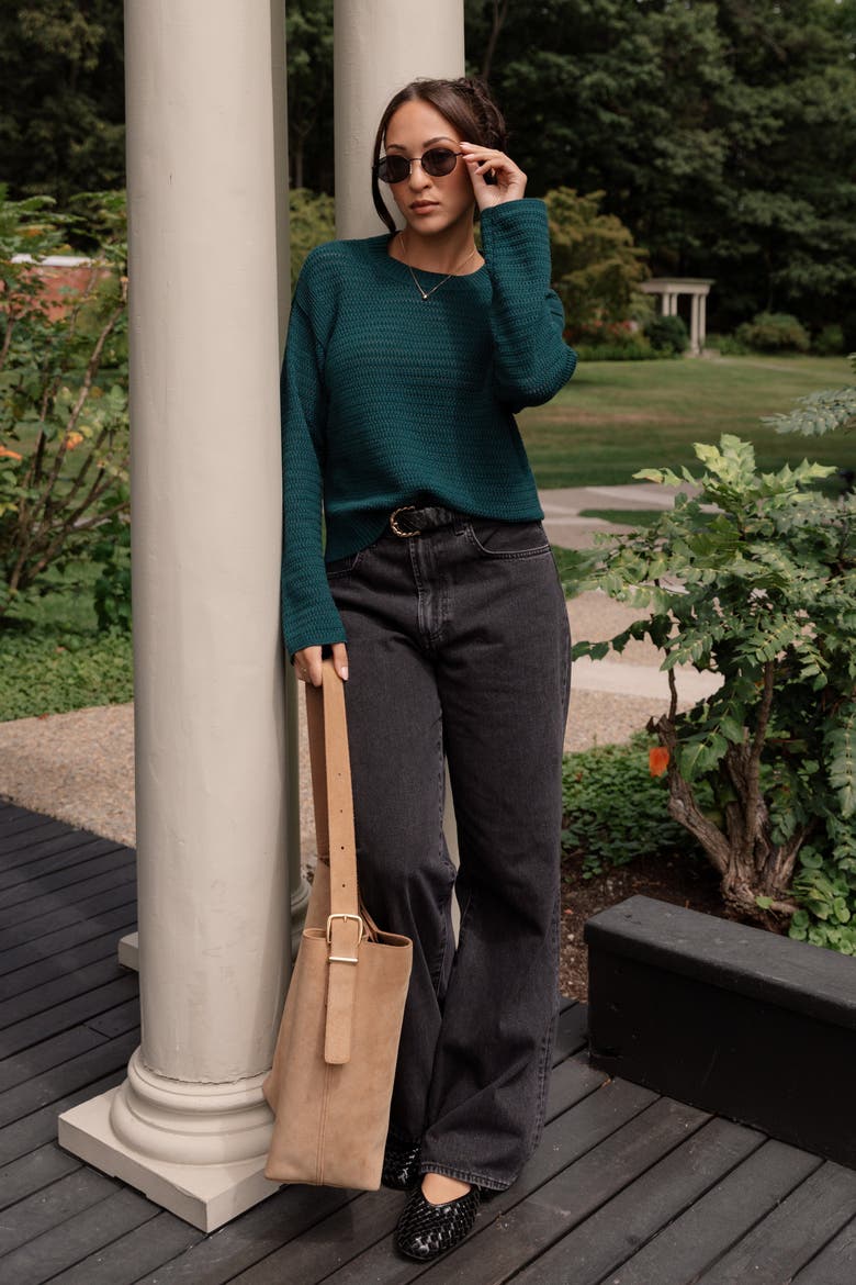 The Open Knit Long Sleeve Sweater, Alternate, color, DARK MOSS