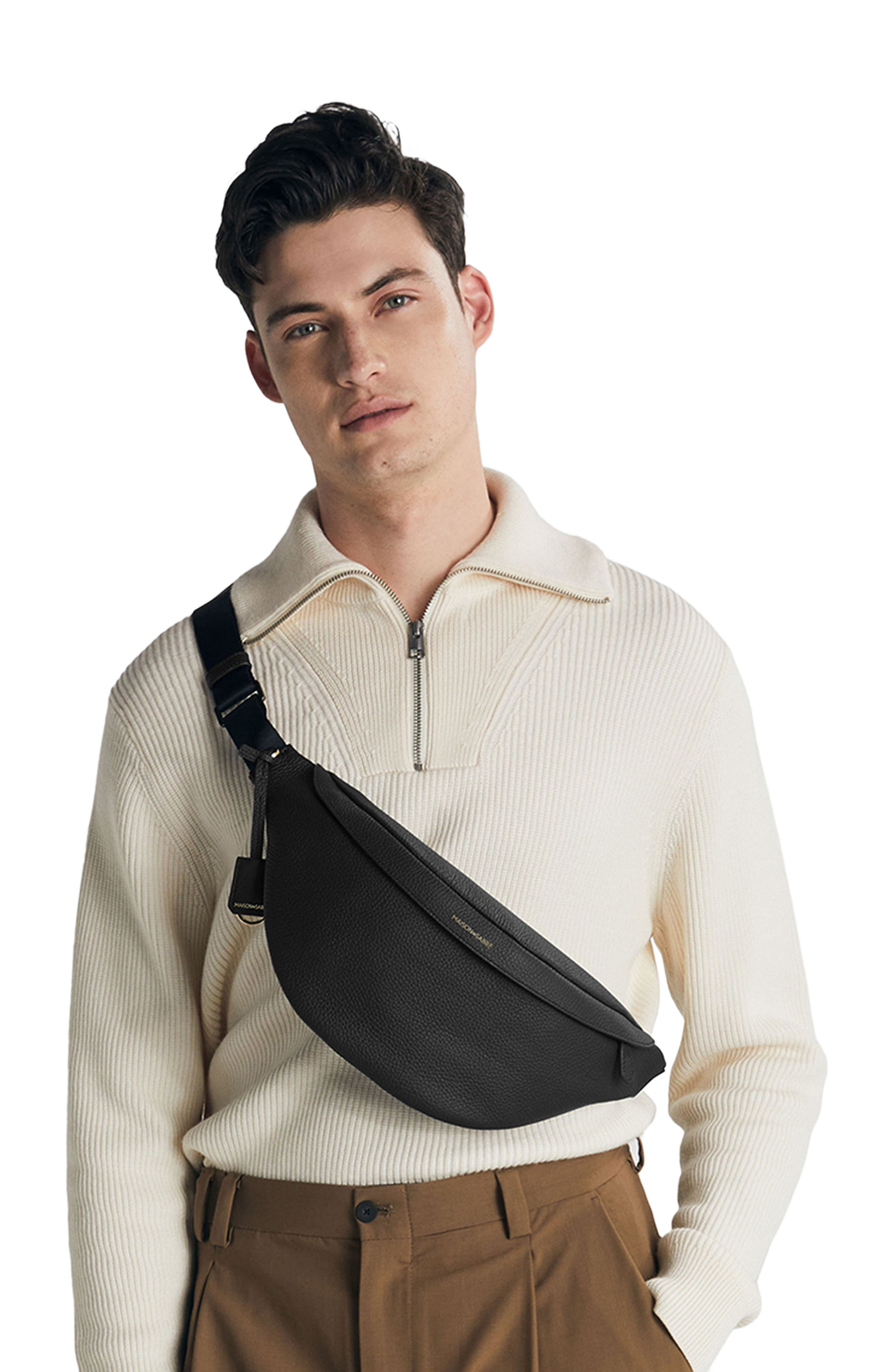 MAISON de SABRÉ Large Leather Sling Bag, Alternate, color, Black Caviar