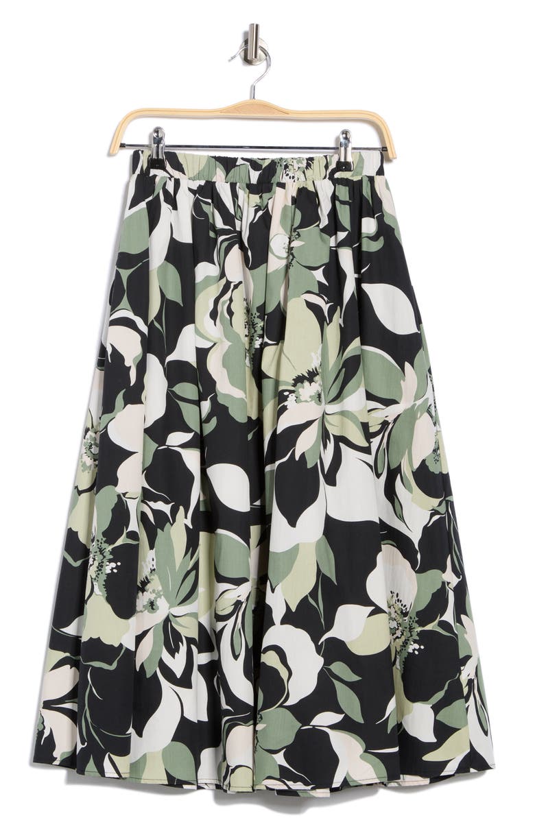 Renee C Floral Print Stretch Cotton Midi Skirt, Alternate, color, Olive Multi