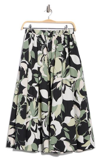 Renee C Floral Print Stretch Cotton Midi Skirt In Multi