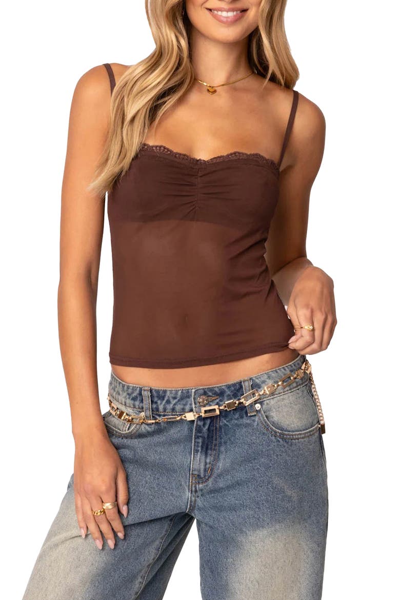 Elina Sheer Mesh Bra Top, Main, color, BROWN