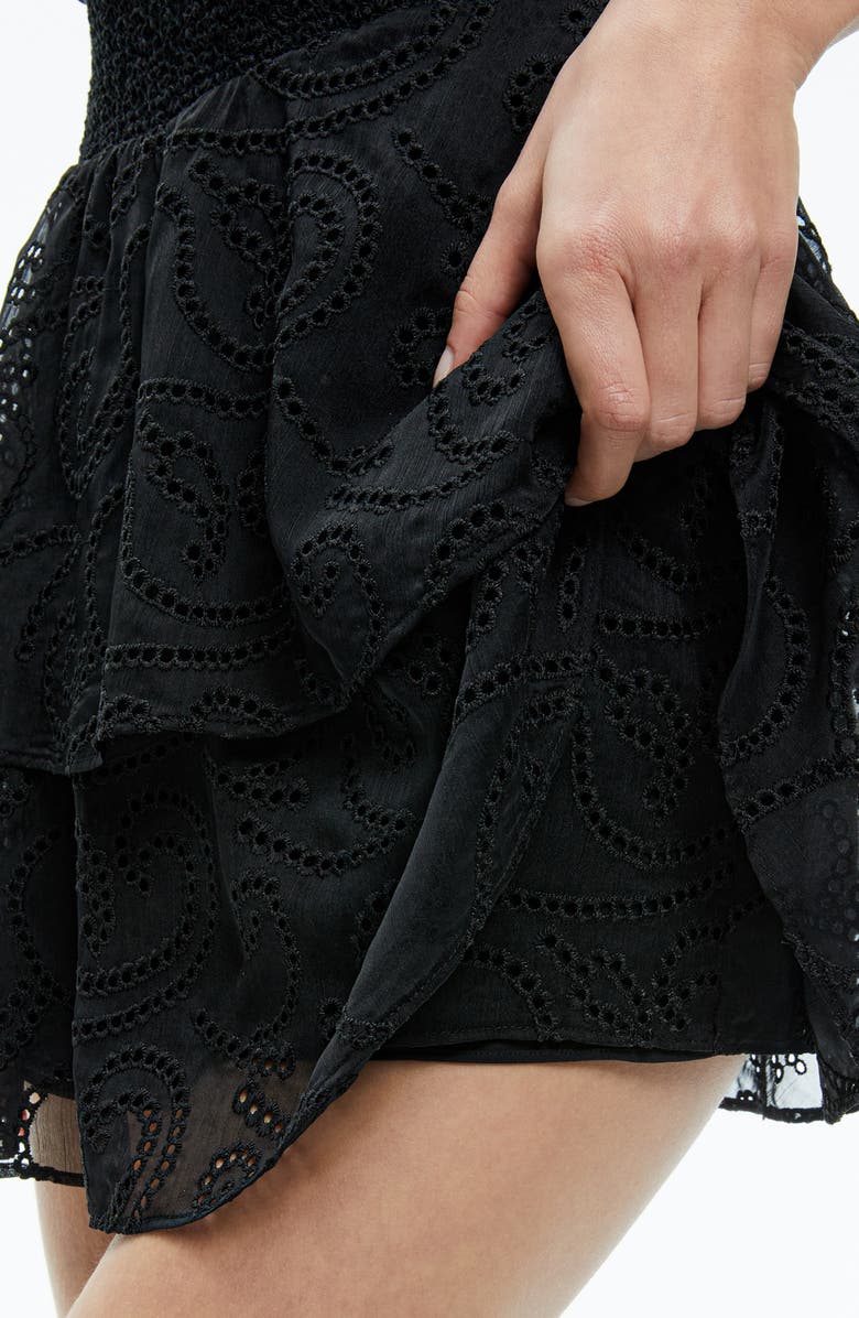 Alice + Olivia Gracie Ruffle Chiffon Eyelet Romper, Alternate, color,