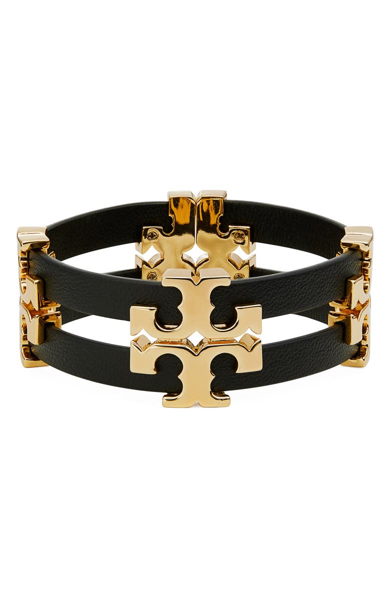Tory Burch Serif T Stacked Leather Bracelet, Main, color,