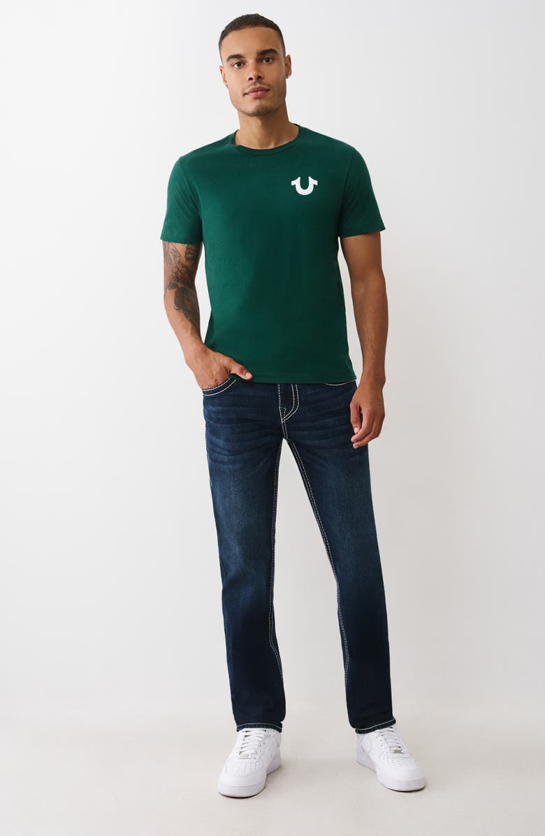 True Religion Geno Big T Flap Pocket Slim Jeans, Alternate, color, Dark Mahogany Wood Wash