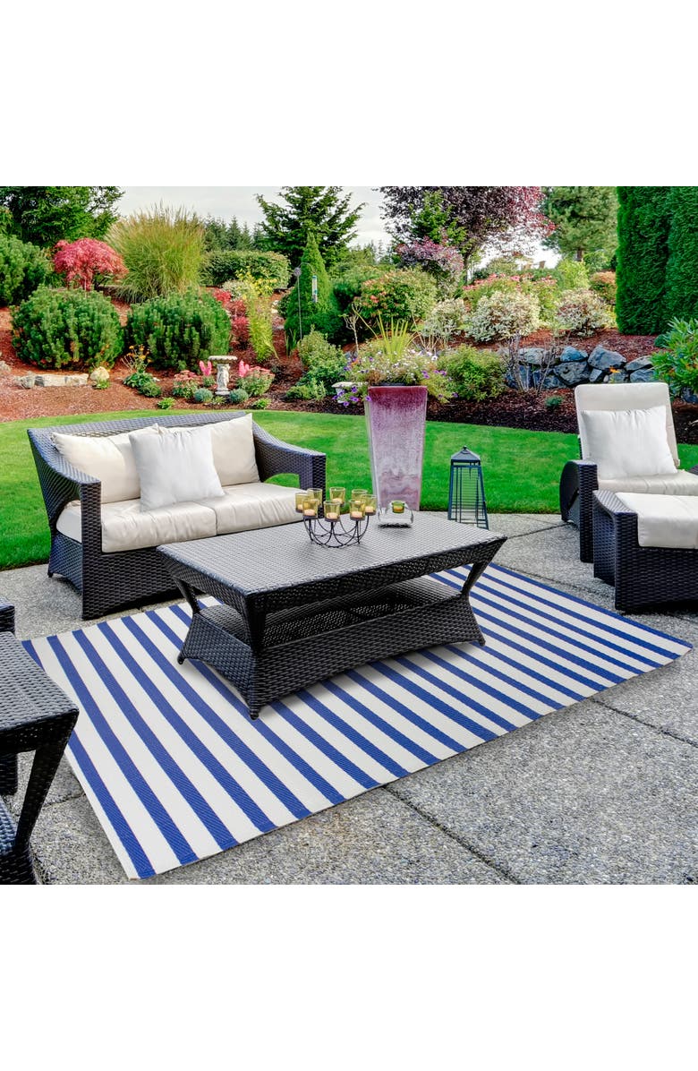 Northlight 4' x 6' Blue and White Striped Rectangular Outdoor Area Rug, Alternate, color, Blue