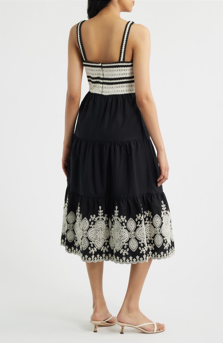 Eliza J Crochet Embroidered Midi Sundress, Alternate, color, Nat Black