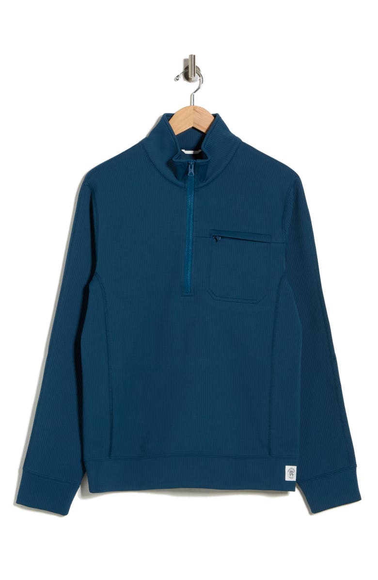 Reigning Champ Double Knit Slim Quarter Zip Sweatshirt, Main, color, Atlantic