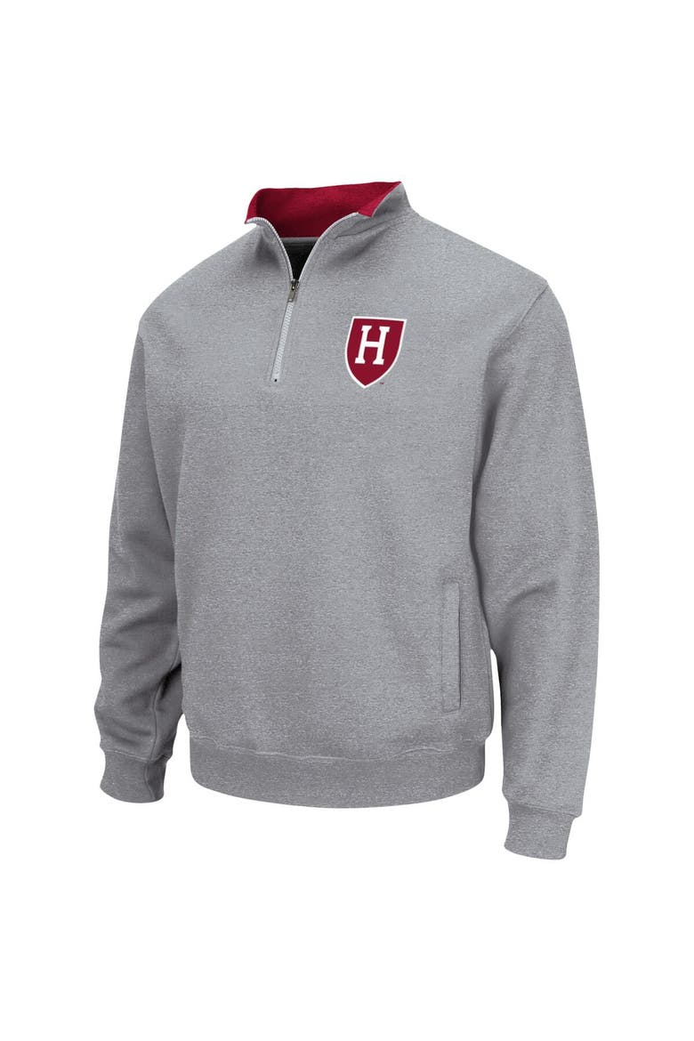 Men's Colosseum Heathered Gray Harvard Crimson Tortugas Team Logo Quarter-Zip Jacket, Alternate, color, Heather Gray