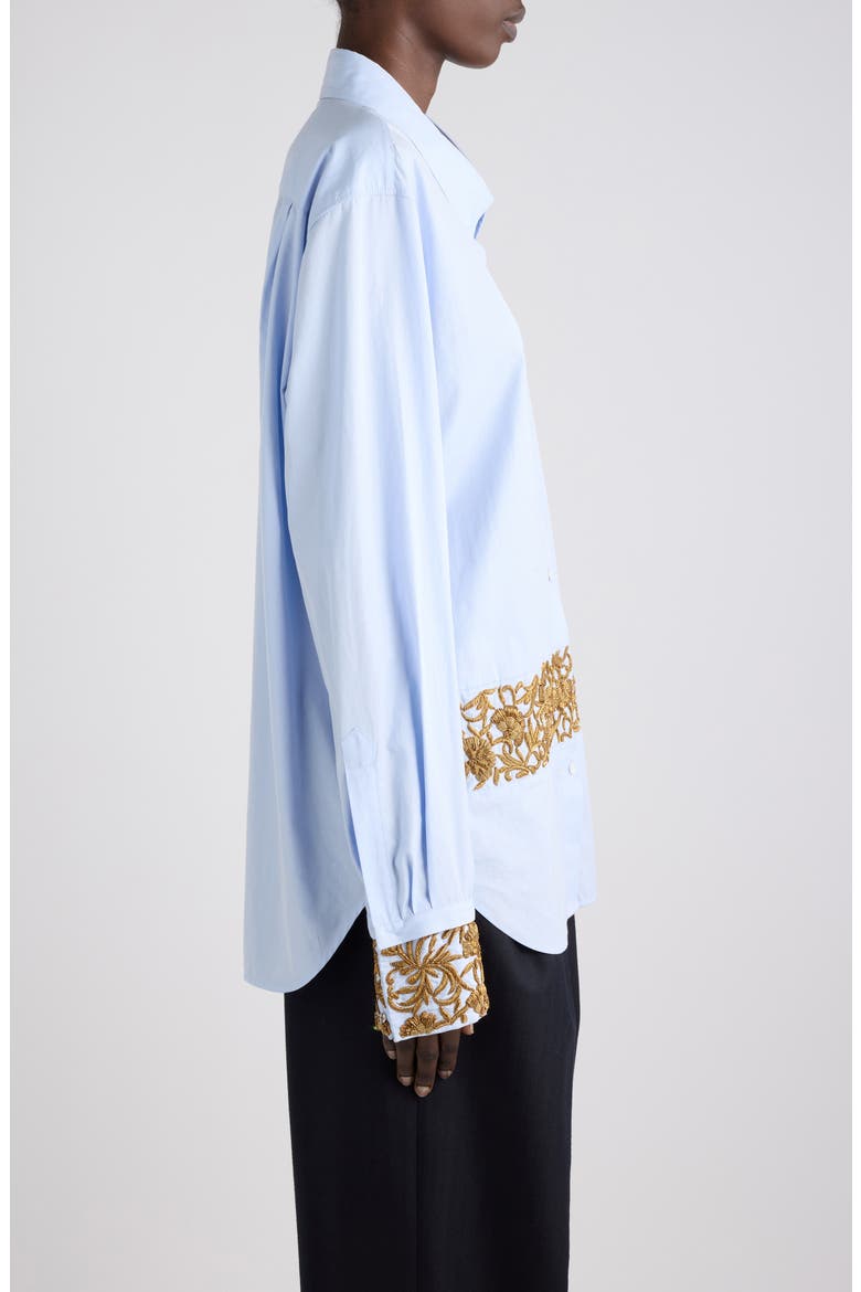 Cheers Bis Embroidered Cotton Button-Down Shirt, Alternate, color, LIGHT BLUE