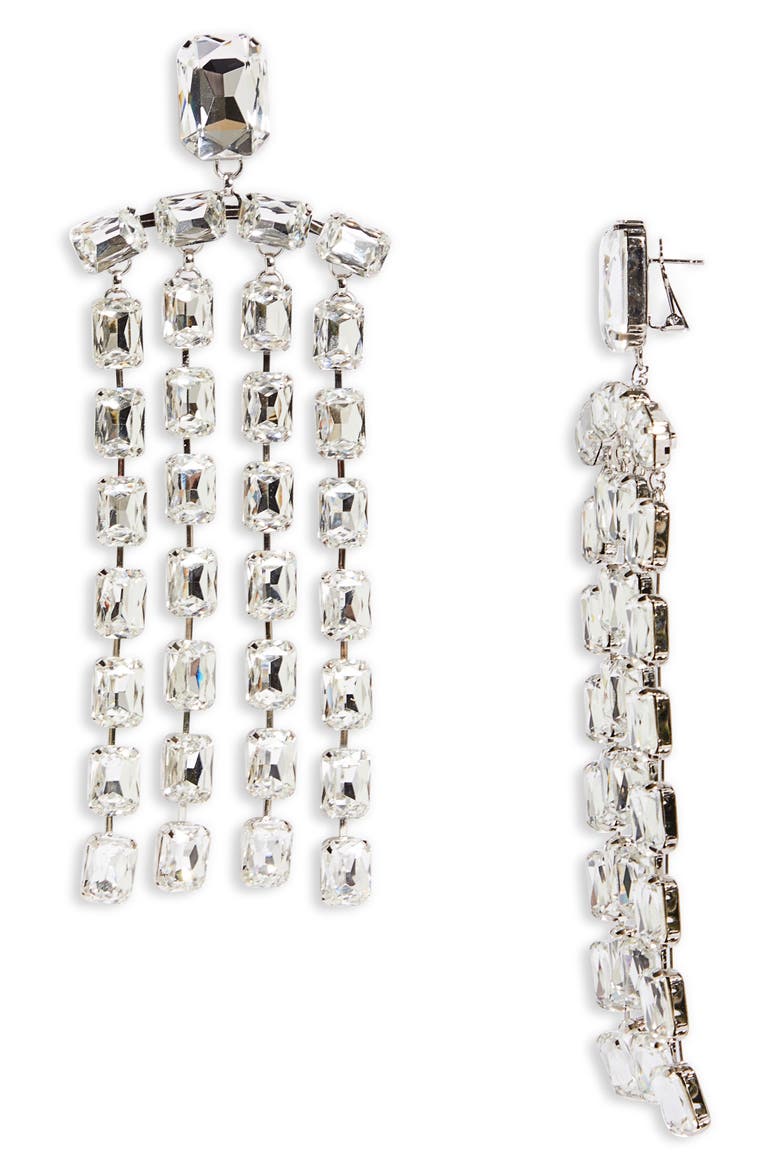 Baguette Crystal Fringe Chandelier Earrings, Main, color, CLEAR / SILVER