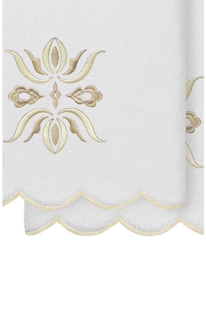Flower Crest Scallop 2-Piece Bath Towel Set, Alternate, color, WHITE/ BEIGE