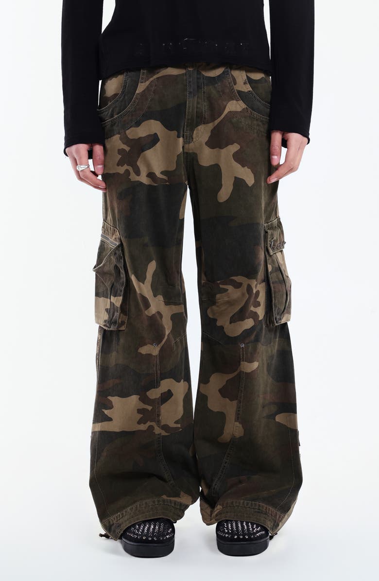 JADED LONDON Studded Camo Low Rise Wide Leg Cargo Pants, Main, color, Camo