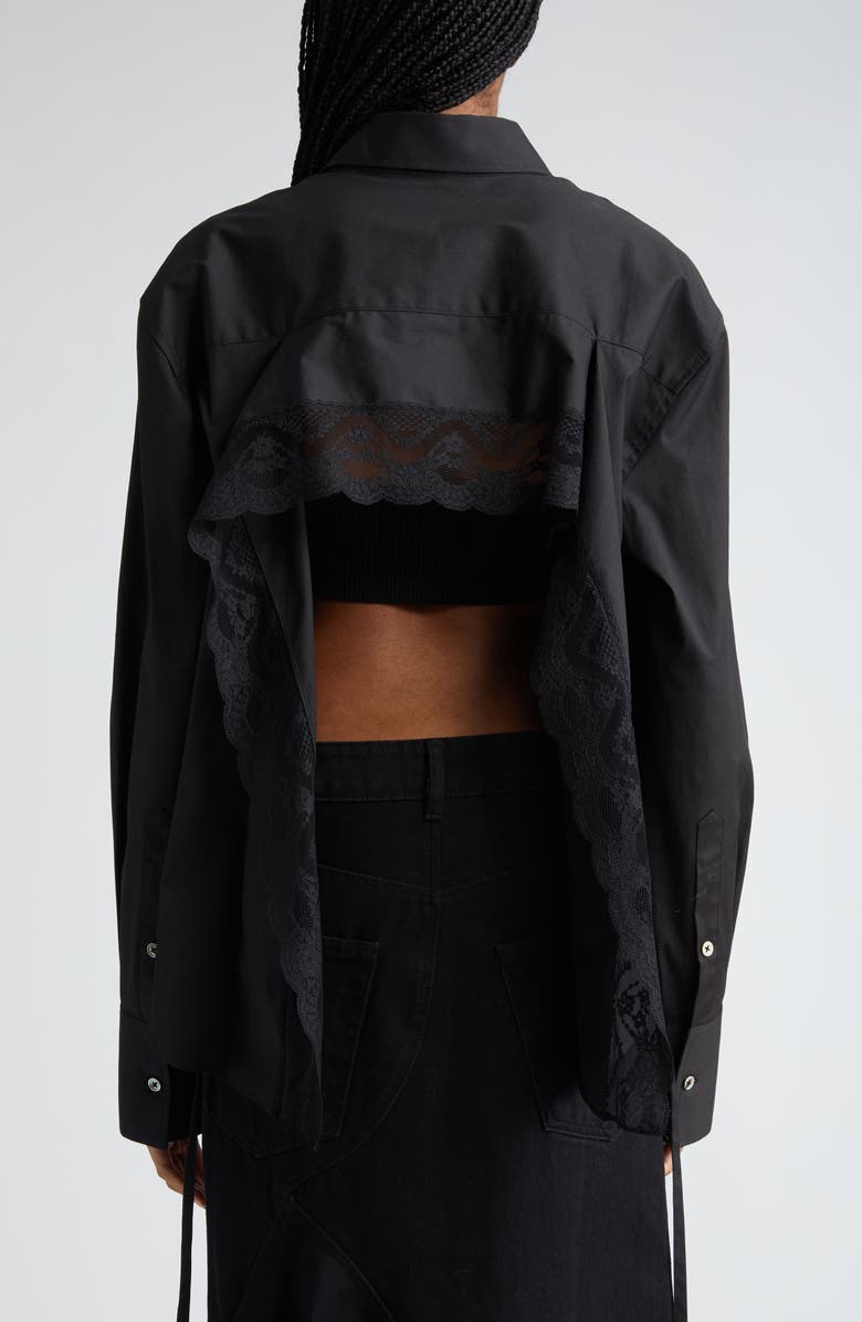 MONSE Lace Inset Cotton Blend Button-Up Shirt, Alternate, color, 