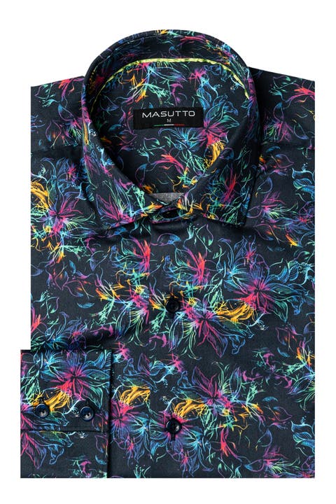 Young Print Button-Up Long Sleeve Shirt