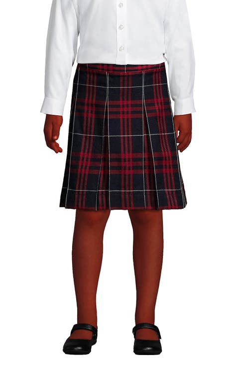 School Uniform Girls Plaid Box Pleat Skirt Top of the Knee