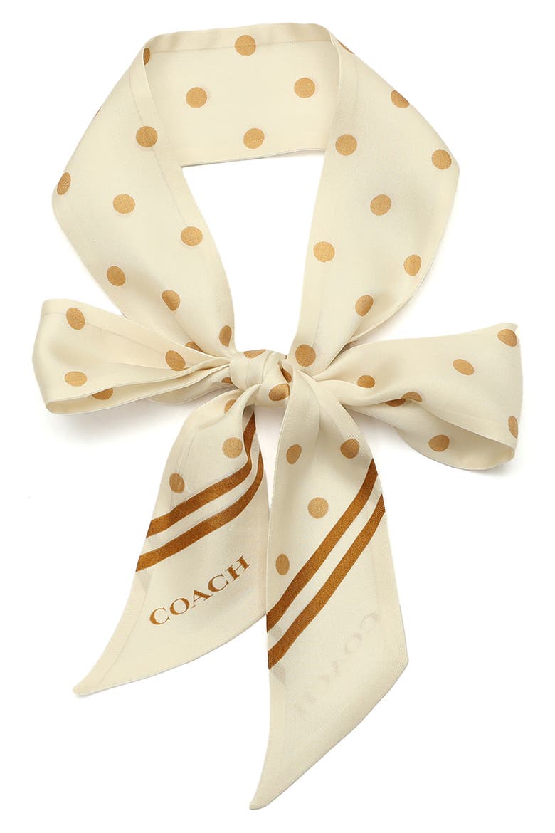 Polka Dot Silk Skinny Scarf, Main, color, CHALK